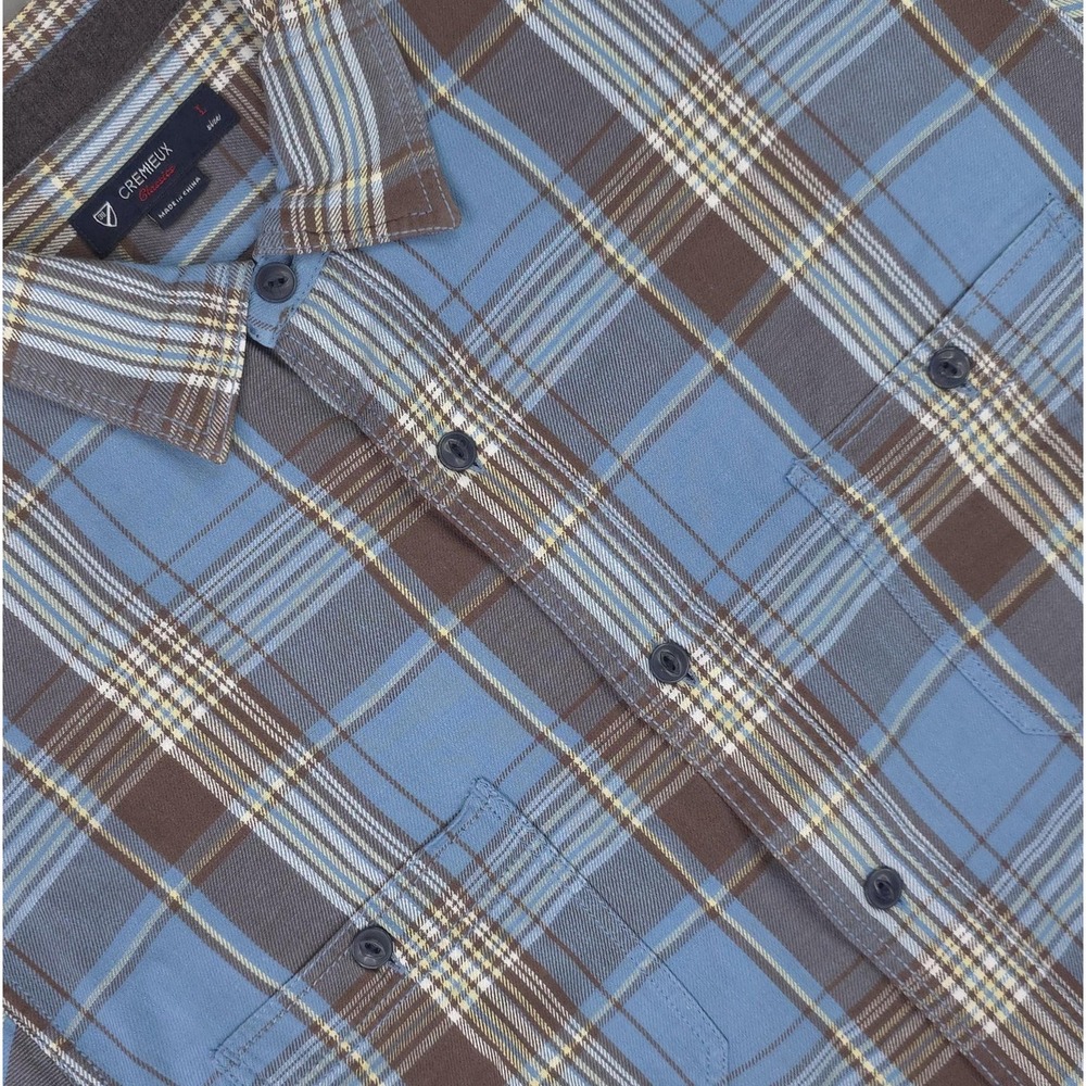 Cremieux Shirt Mens Large Blue Plaid Elbow Patch Flannel Button Front Cotton